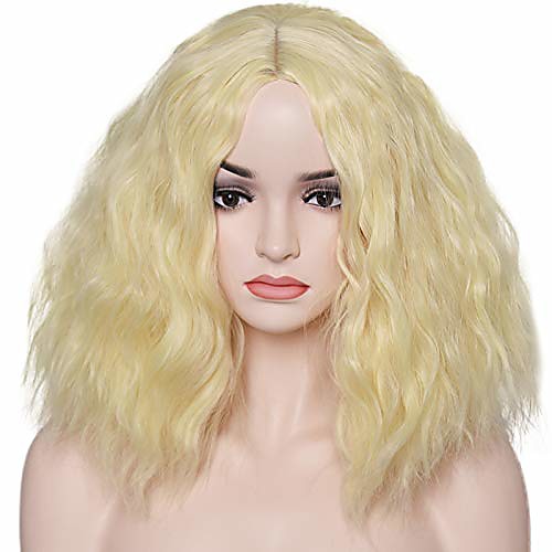 

short fluffy wigs for women blonde curly wavy hair wig middle part cute heat resistant synthetic wigs for party cosplay halloween m100gd