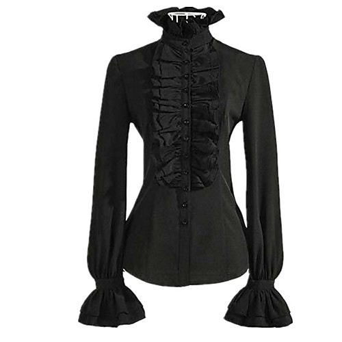

Women's Blouse Shirt Plain Long Sleeve Patchwork Standing Collar Tops Basic Basic Top White Black
