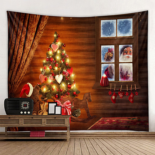 

Christmas Santa Claus Holiday Party Wall Tapestry Art Decor Blanket Curtain Picnic Tablecloth Hanging Home Bedroom Living Room Dorm Decoration Polyester Window Gift Tree