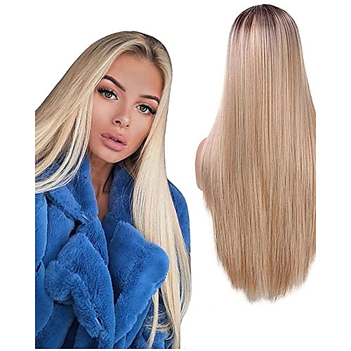 

Synthetic Wig Straight Middle Part Wig Long Ombre Blonde Synthetic Hair 28 inch Women's Heat Resistant Ombre Hair Ombre hairjoy