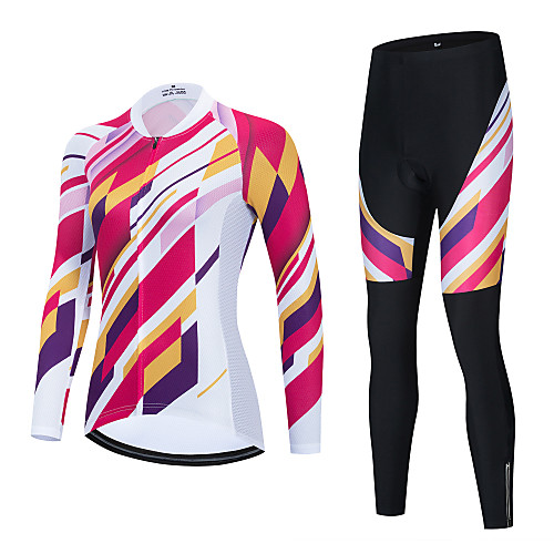 

21Grams Women's Long Sleeve Cycling Jersey with Bib Tights Cycling Jersey with Tights Winter Black Red BlackWhite Stripes Bike Breathable Quick Dry Sports Stripes Mountain Bike MTB Road Bike Cycling