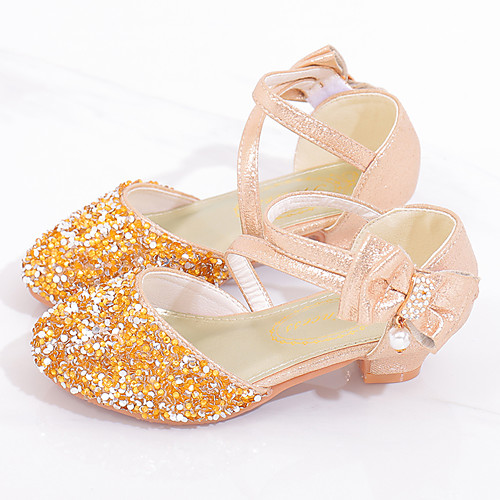 

Girls' Heels Moccasin Flower Girl Shoes Princess Shoes Rubber PU Little Kids(4-7ys) Big Kids(7years ) Daily Party & Evening Walking Shoes Rhinestone Buckle Sequin Pink Gold Silver Fall Spring