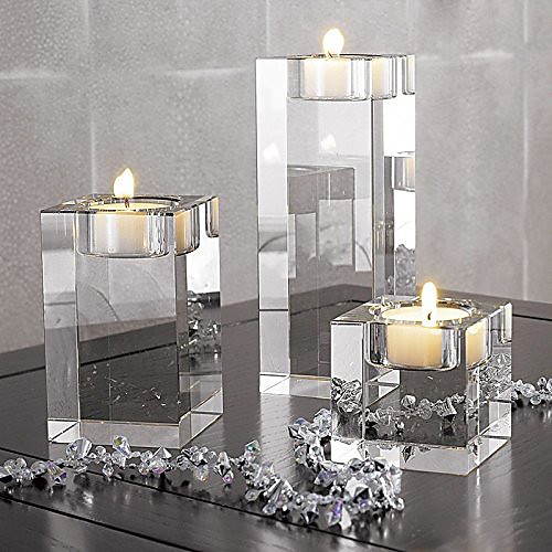 

Heavy clear crystal tea light holder cuboid candle holder for party ceremony wedding centerpiece home decoration (extra large:7.57.58.5cm,large:5514cm, medium:5510cm,small:556cm)