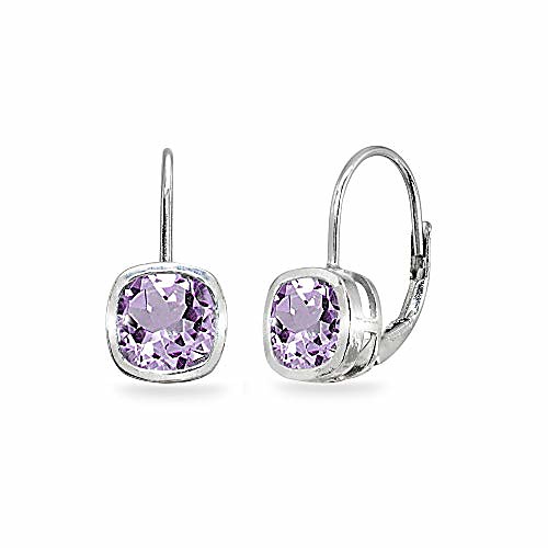 

sterling silver garnet 6x6mm cushion-cut bezel-set dainty leverback earrings for women teen girls