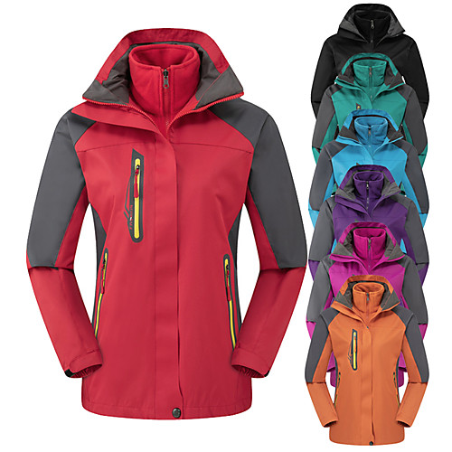 

Women's Hoodie Jacket Hiking Jacket Hiking 3-in-1 Jackets Winter Outdoor Solid Color Waterproof Windproof Breathable Warm Jacket Full Length Visible Zipper Camping / Hiking Ski / Snowboard Climbing