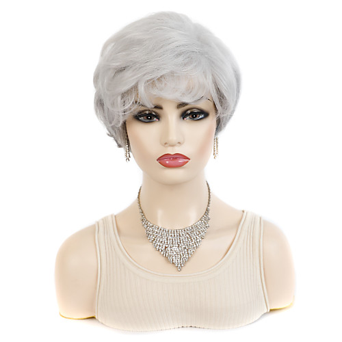 

Ladies Short Hair Wig Headgear Export Chemical Fiber Wig Oblique Bangs Fashion White Gray Short Curly Hair Headgear