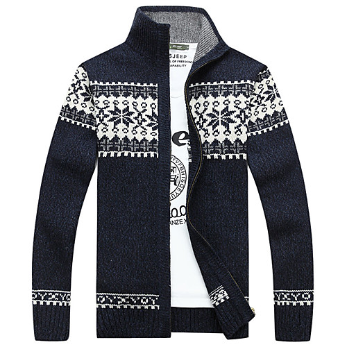 

Men's Knitted Color Block Cardigan Sweater Long Sleeve Plus Size Sweater Cardigans Stand Collar Fall Blue Green Beige