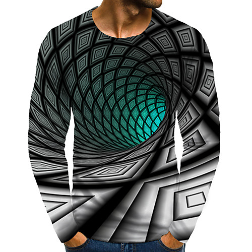 

Men's 3D Graphic optical illusion Plus Size T-shirt Print Long Sleeve Daily Tops Round Neck Green / Sports