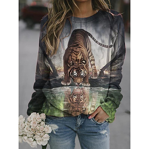 

Women's Pullover Sweatshirt Graphic Animal Daily Casual Hoodies Sweatshirts Yellow Brown Gray