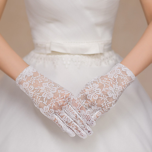 

Polyester / Terylene Wrist Length Glove Lace Applique Edge / Gloves With Floral