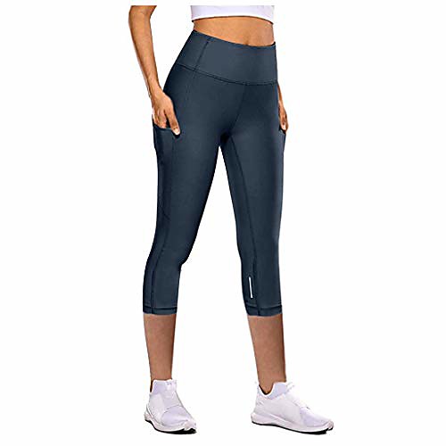 

women's premium capri length leggings, breathable high waist soft stretch yoga pants tummy control sports tights jmetrie dark blue