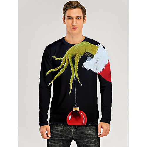 

Men's T shirt 3D Print Graphic 3D Print Long Sleeve Christmas Tops Black