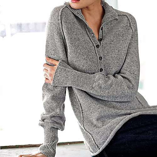 

Women's Knitted Solid Color Pullover Long Sleeve Sweater Cardigans Crew Neck Fall Blue Green Gray