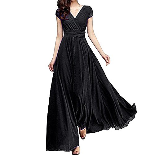 

v neck short sleeve maxi dress for women solid color a-line empire line holiday dresses for women