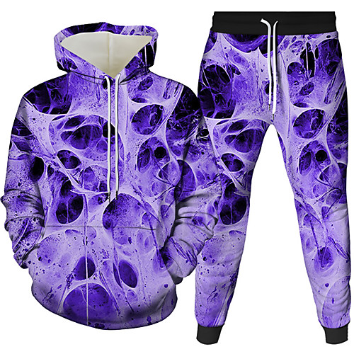 

Men's 3D Hoodies Set Graphic Abstract 3D 2 Piece Front Pocket Hooded Daily 3D Print 3D Print Casual Hoodies Sweatshirts Long Sleeve Blue Purple Orange