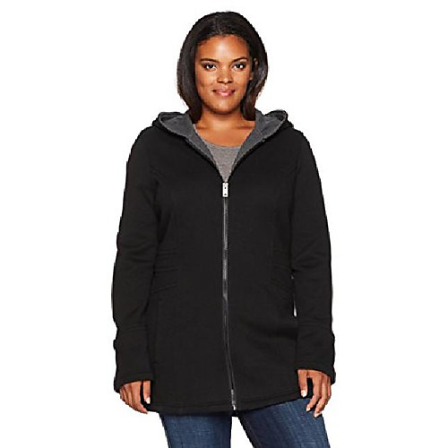 

women's plus size zip front hooded jacket with two tone fleece, black, 3x