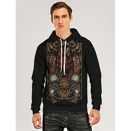 

Men's Pullover Hoodie Sweatshirt Animal Patterned Graphic 3D Front Pocket Daily 3D Print 3D Print Casual Hoodies Sweatshirts Black
