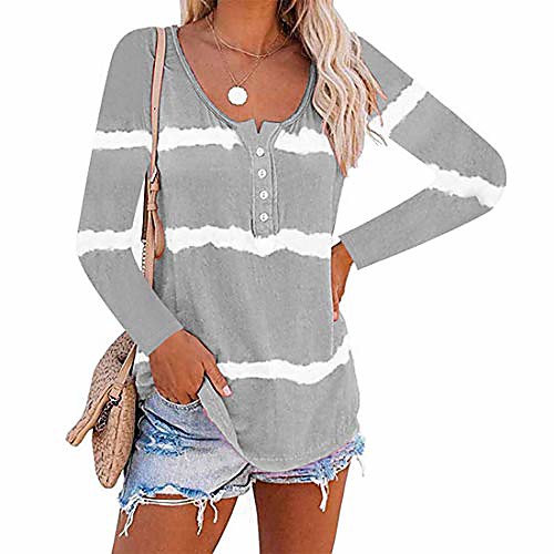 

women blouses for work long sleeve crew neck tunic scalloped hemline soft fashion maternity clothes easy wearing cute comfy pullover tops for date grey m