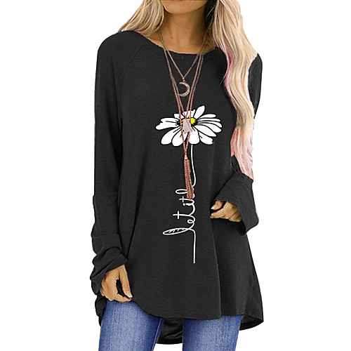 

Women's T Shirt Dress Tee Dress Short Mini Dress Black Blue Red Khaki Green Gray Long Sleeve Floral Print Fall Winter Round Neck Casual Cotton 2021 S M L XL XXL 3XL
