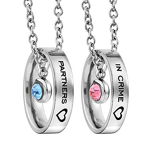 

matching necklaces for couples, his and hers engraved rhinestone ring pendant gifts for boyfriend girlfriend