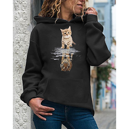 

Women's Pullover Hoodie Sweatshirt Cat Daily Casual Hoodies Sweatshirts White Black Red