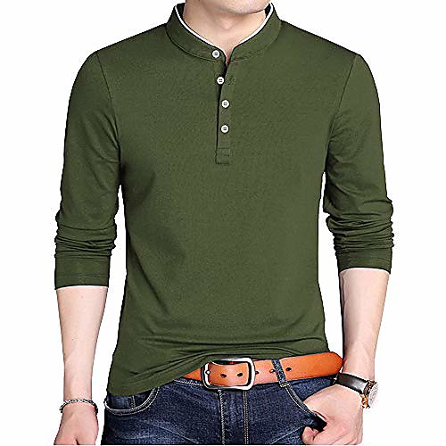 

mens polo t shirts long sleeve slim fit casual stretchy collared shirts for men (army green, s)