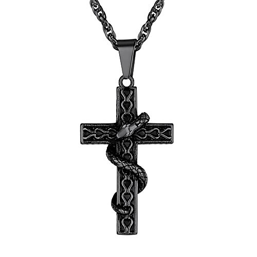

Men Ankh Necklace Egyptian Jewelry Symbol of Life Snake Cross Necklaces Stainless Steel 22 Inch Chain (Silver)