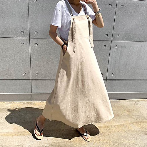 

Women's Swing Dress Midi Dress Black Navy Blue Beige Sleeveless Solid Color Lace up Fall Off Shoulder Elegant Casual Oversized 2021 S M L XL XXL 3XL 4XL 5XL / Plus Size