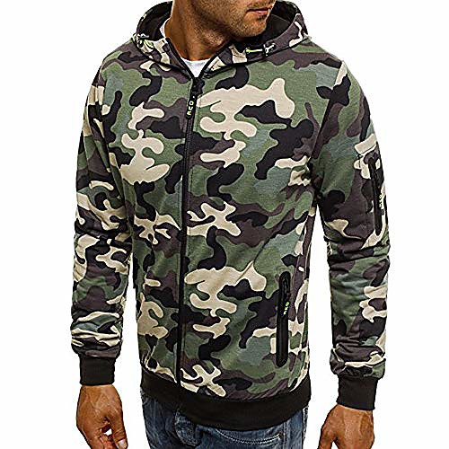 

hoodies for men, thenlian mens camouflage zipper pullover long sleeve hooded sweatshirt tops blouse(xxxxl, green)
