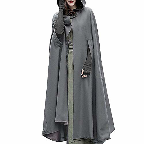 

qiqiu womens open front trench hooded cape cloak poncho plus long cardigan solid jacket coat overcoat grey