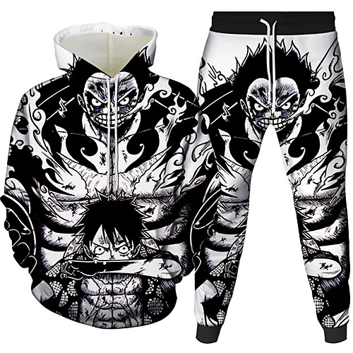 

Men's 3D Hoodies Set Graphic 3D 2 Piece Daily 3D Print Casual Hoodies Sweatshirts White