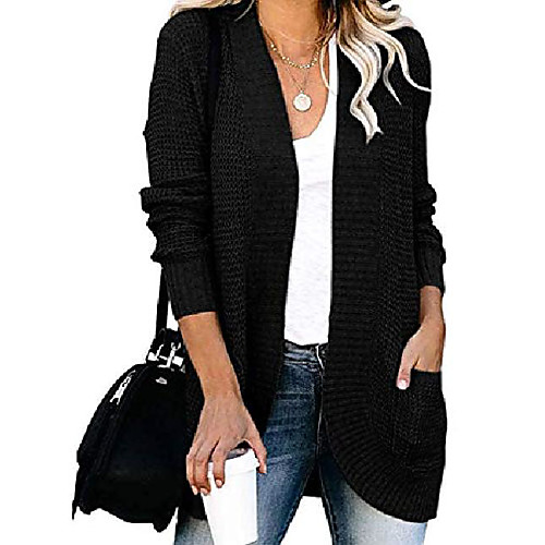 

cardigans for women loose casual long sleeve open front breathable knit sweaters coats with pocket(black,m)