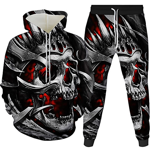 

Men's 3D Hoodies Set Graphic 3D 2 Piece Daily 3D Print Casual Hoodies Sweatshirts White Black Red