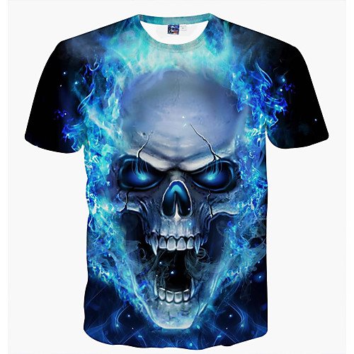 

Men's Graphic Skull T shirt Print Short Sleeve Daily Tops Basic Round Neck Blue / Summer / Club