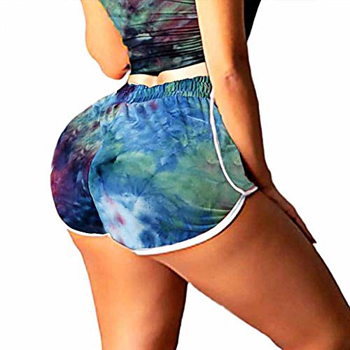 

women's workout yoga shorts, high waisted tie dye scrunch booty shorts ruched butt lift running athletic shorts purple