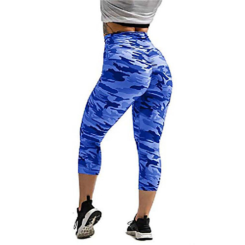 

women's camo capri leggings high waisted ruched scrunch butt lifting workout yoga pants (blue-capri,x-large)