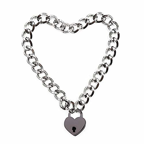 

lover heart padlock necklace metal padlock collar choker for men women with lock and key