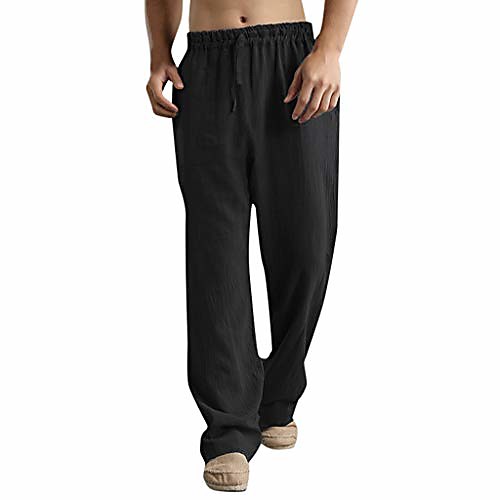 

mens fashion trousers linen style loose casual breathable outdoor summer solid sportswear black