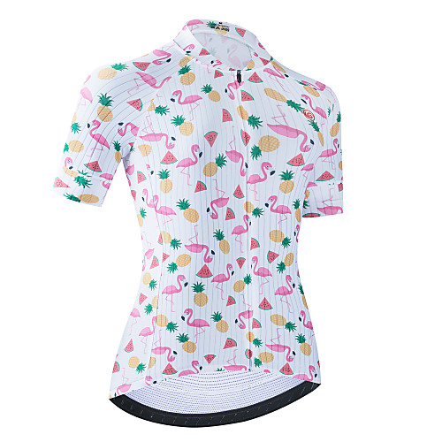 

21Grams Women's Short Sleeve Cycling Jersey White Flamingo Fruit Bike Jersey Top Mountain Bike MTB Road Bike Cycling Breathable Quick Dry Sports Clothing Apparel / Stretchy / Athletic