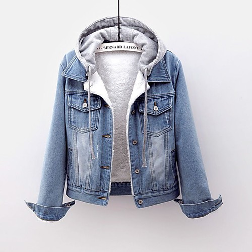 

Women's Solid Colored Fur Trim Active Fall & Winter Denim Jacket Regular Holiday Long Sleeve Coat Tops Dusty Blue