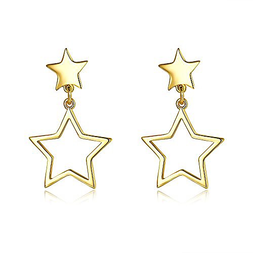 

14k gold plated star dangle christmas earrings drop style nice gift for girls womens (star)