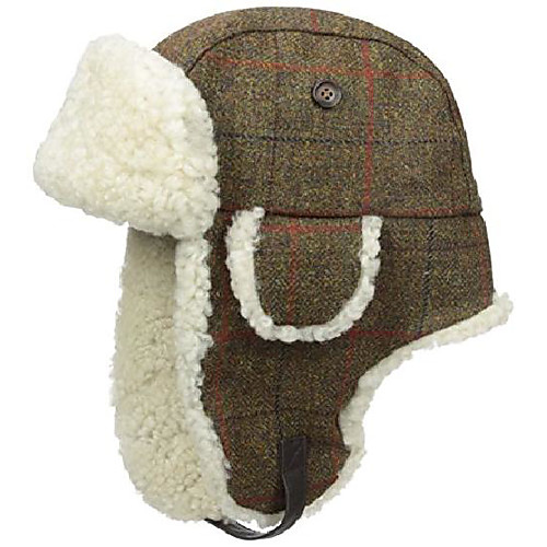 

cap shearling aviator w/scottish tweed, harvest brown/natural, xx-large