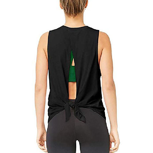 

womens backless workout shirts cute open back tank top exercise tank top tie back tank racerback tank top backless yoga shirt black xl