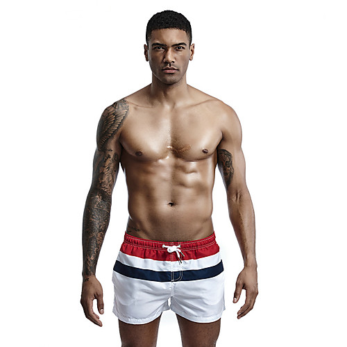 

Men's Bikini Bottom Swimsuit Drawstring Color Block White Swimwear Bathing Suits