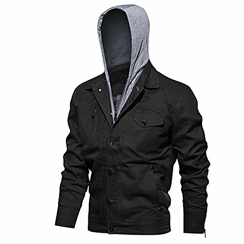 

men's zipper hoodies jacket outdoor plus size multi pocket coat for autumn winter black