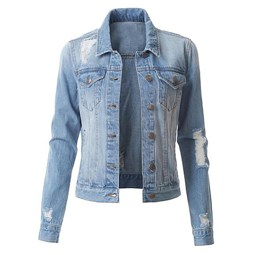 

Women's Solid Colored Fall & Winter Denim Jacket Regular Sports Long Sleeve Cotton Coat Tops Black
