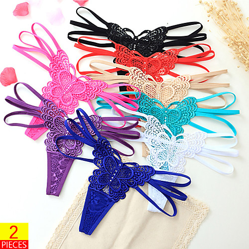 

Women's 2 Piece Lace G-strings & Thongs Panties - Normal Low Waist Multi color One-Size
