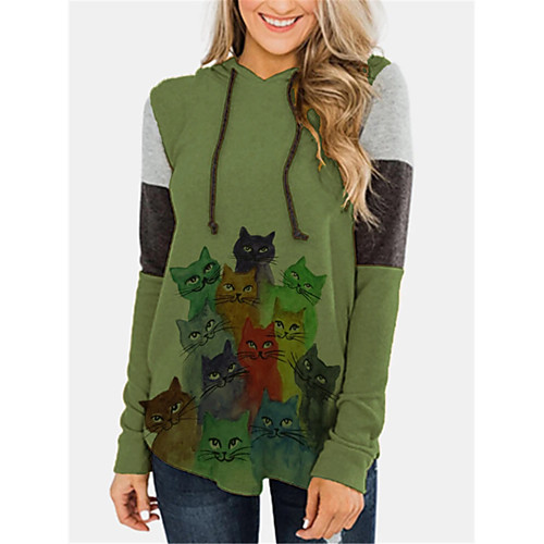 

Women's Pullover Hoodie Sweatshirt Cat Animal Patterned Daily Casual Hoodies Sweatshirts Blue Green