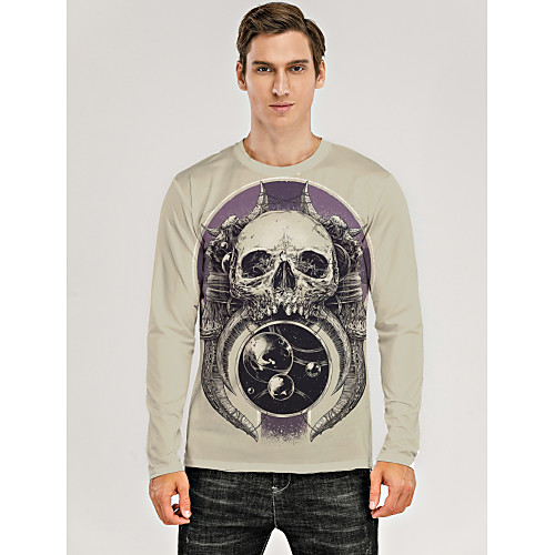 

Men's T shirt 3D Print Graphic 3D Skull Print Long Sleeve Daily Tops Purple