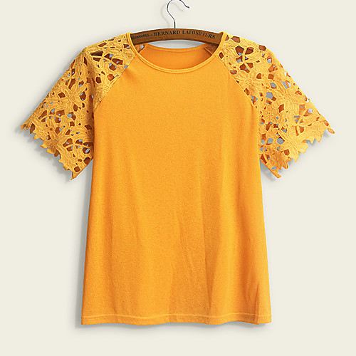 

Women's Plus Size T shirt Plain Cut Out Round Neck Tops Sexy Basic Top Yellow